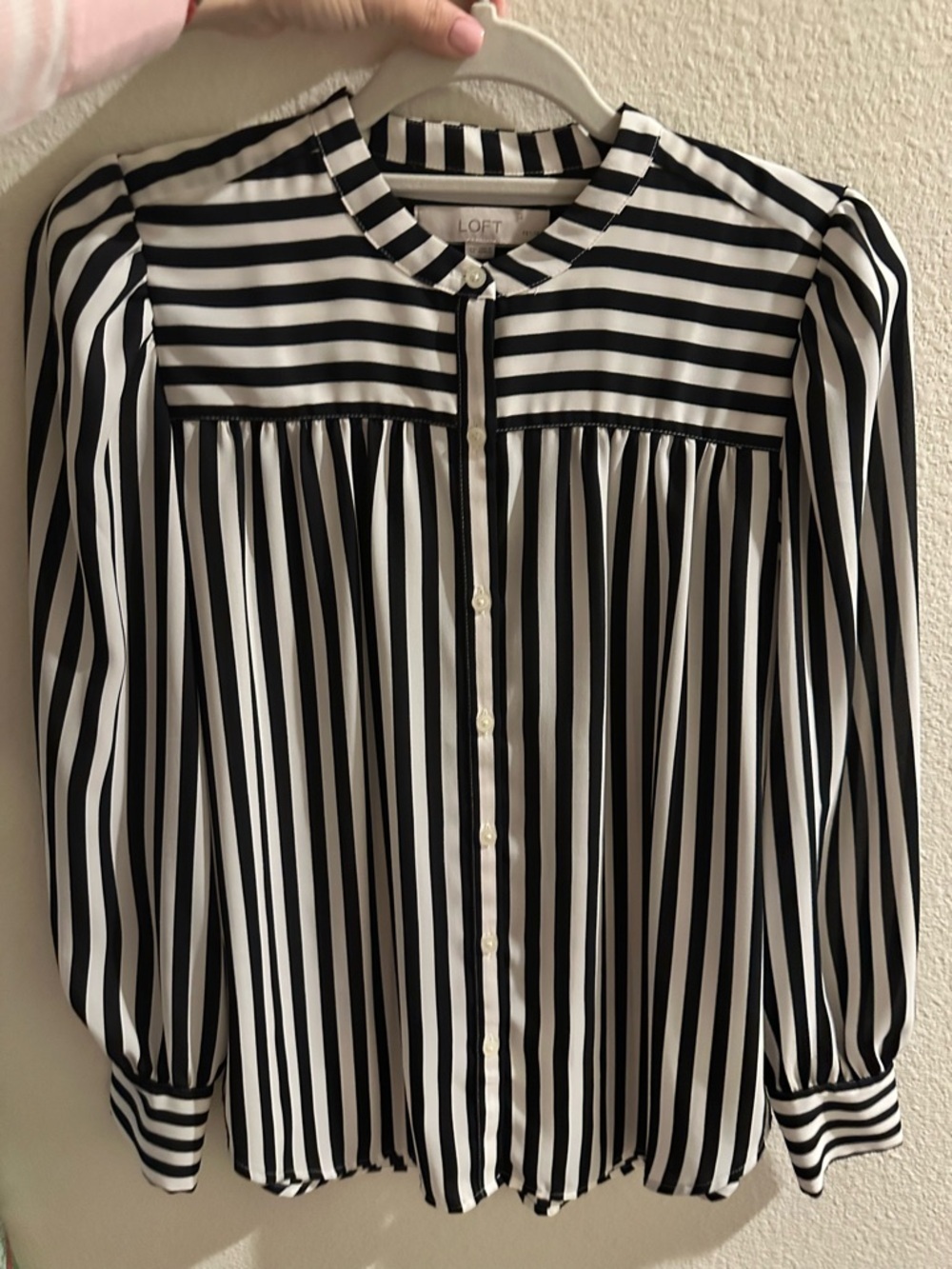 LOFT Black & White Vertical Stripe Button-Front Blouse